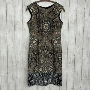 Sandra Darren Sleeveless Brown Paisley Medallion Knee Length Shift Dress 8